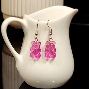 Colorful Resin Transparent Candy Gummy Bear Charm Drop Earrings, Multiple Colors